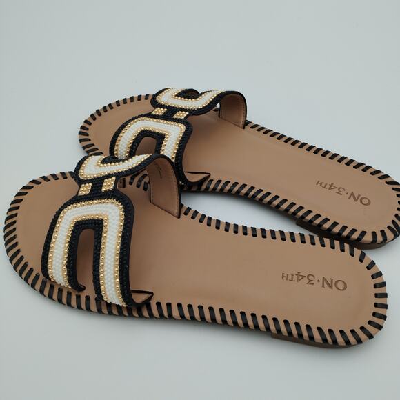 Mansi Beaded H-Band Flat Sandals Size 8 NEW - Picture 3 of 4